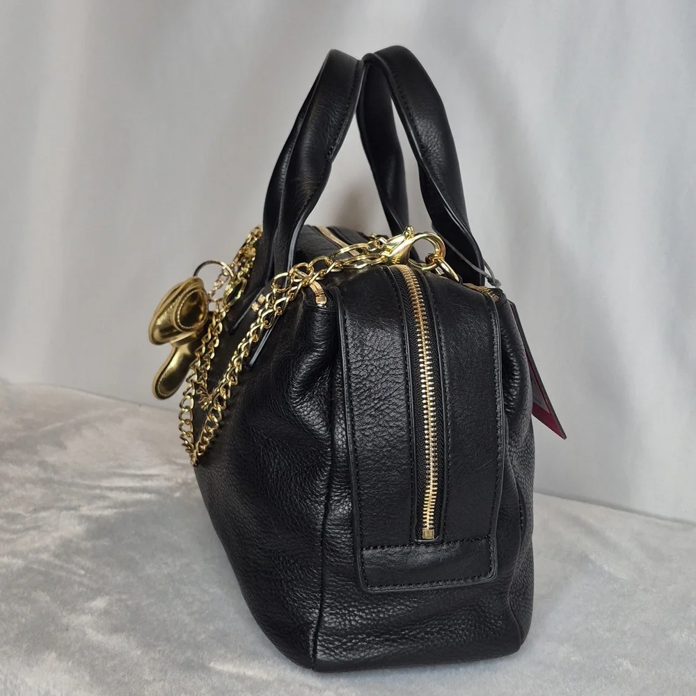 Vince Camuto Black Leather Handbag with Gold Accents